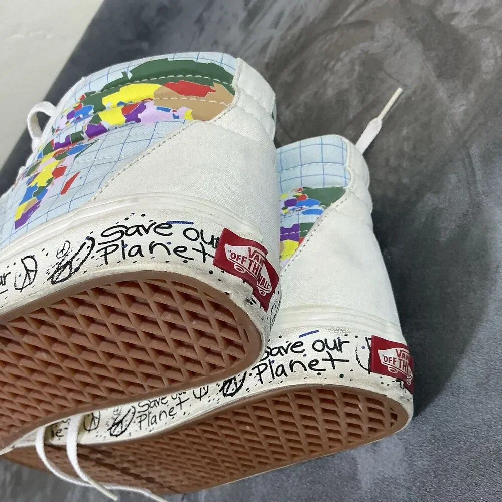 Vans Save Our Planet High Top Sneakers Mens 11 M White Shoes X SK8 Global Map